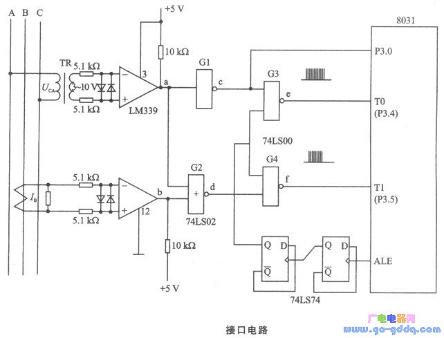 三相电网功率因数角的接口电路