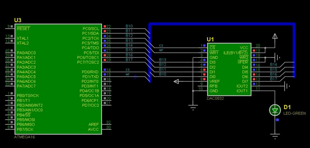 AVR单片机(ATMEGA16)DA0832芯片D/A转换