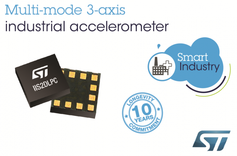 ST变模MEMS工业级加速度计，提供更高测量分辨率与超低功耗