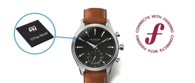 A smartwatch with the STPay-Boost and Fidesmo