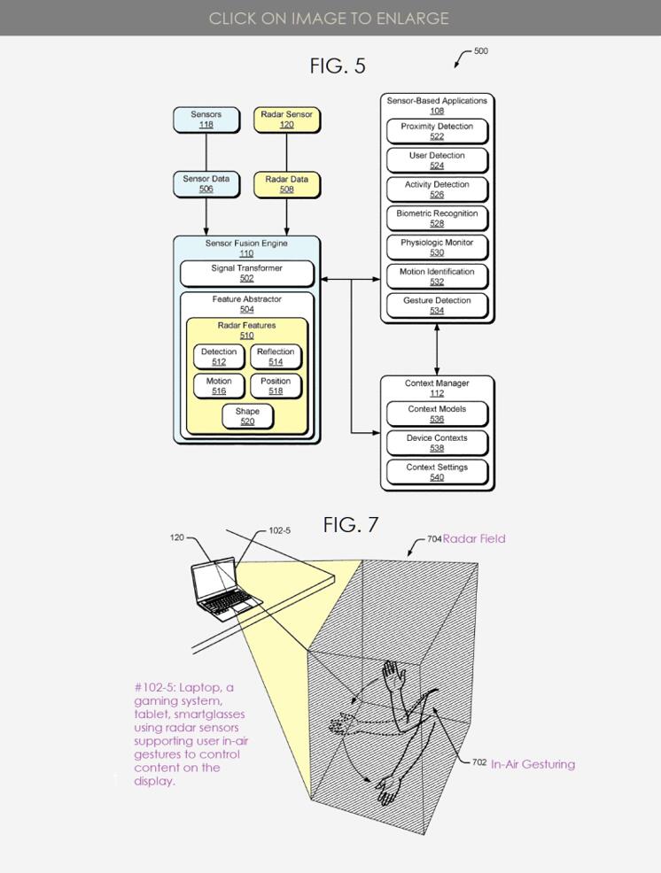 谷歌雷达传感专利：智能设备将支持生物识别和空中手势交互