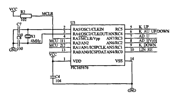 图二:PIC16f676电路图