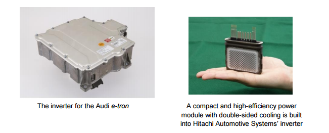 日立800V高压高输出EV逆变器,逆变器,电动汽车跑长途,高压绝缘散热安装技术，双面冷却电源模块