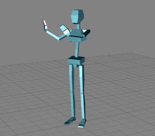 Stick figure standing with it's hands up.  