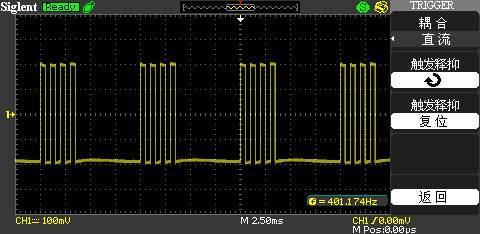 一周期4个方波的脉冲串信号(打开波形持续和触发释抑,波形稳定