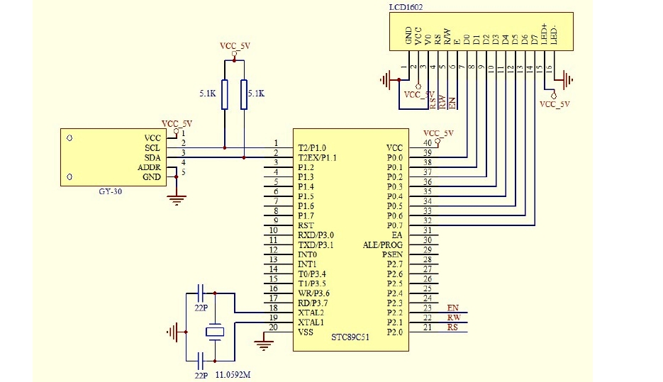 GY-30在stc89c52的接线图 GY-30在stc89c52的接线图