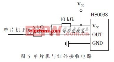 图5 单片机与红外接收电路