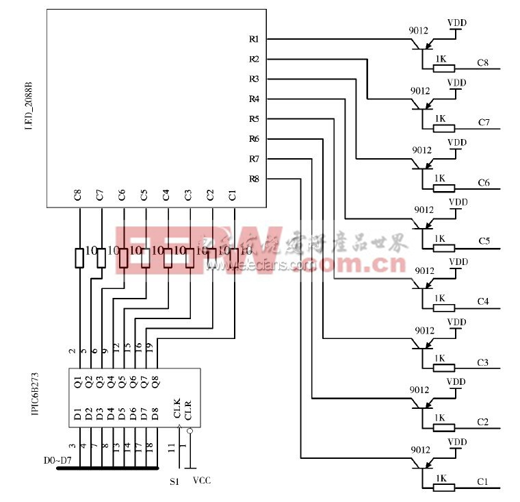 图5 单色共阳极LED 驱动电路