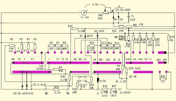 MF47万用表的内部测量电路的介绍
