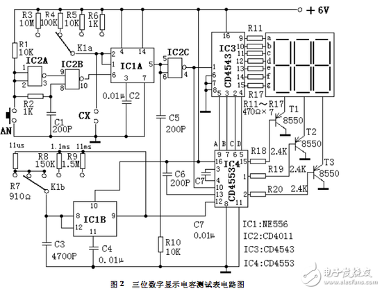 三位数字显示电容测试表电路模块设计