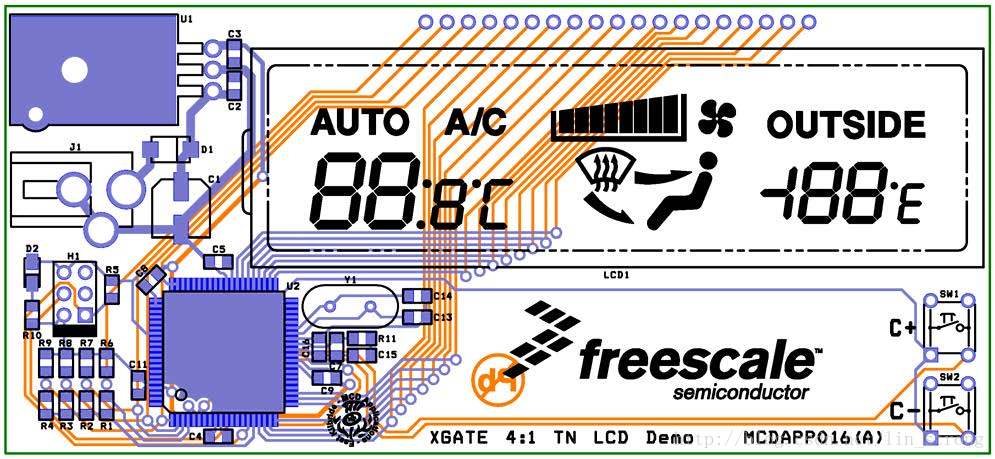 XGATE直接控制LCD面板的PCB示例板