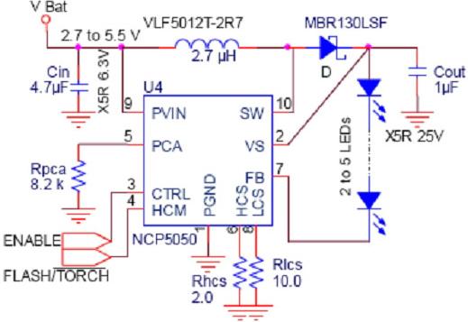 Figure 6: 4.5W flash driver circuit with internal switch and time limit protection.