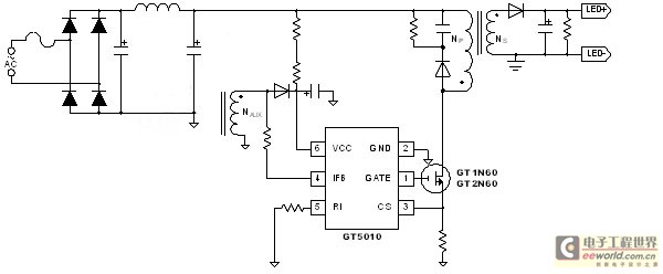 Figure 1. Schematic diagram of Juchen GT5010 LED circuit. (Electronic system design)