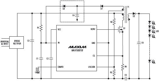 Universal AC input, offline, isolated flyback HB LED driver circuit with low frequency PWM dimming