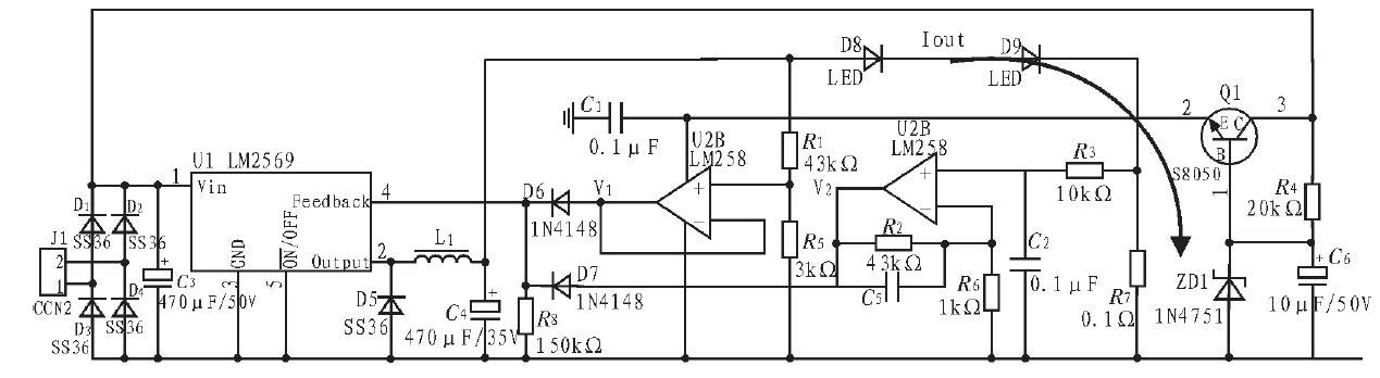 图4 基于LM2596-ADJ 的LED 开关恒流稳压电源