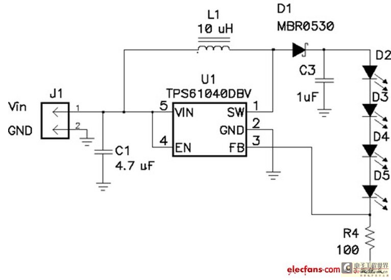  高度集成的升压LED驱动器逐步升高输入电压