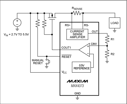 Figure 2a. When the IC detects an overload fault, its short-circuitprotection circuit turns off the p-channel MOSFET and disconnects the load.