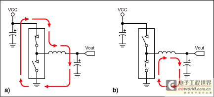 Figure 2. These diagrams illustrate current paths during the charge (a) and discharge (b) cycles.