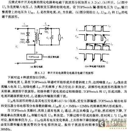 单片开关电源简化电路及电磁干扰波形