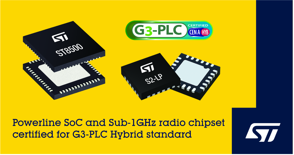 ST releases G3-PLC Hybrid Powerline and Wireless Converged Communications Certified Chipset