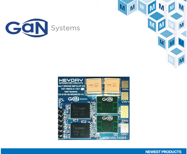 GaN Systems HD Half-Bridge Bipolar Driver Switch Evaluation Board Now Available at Mouser